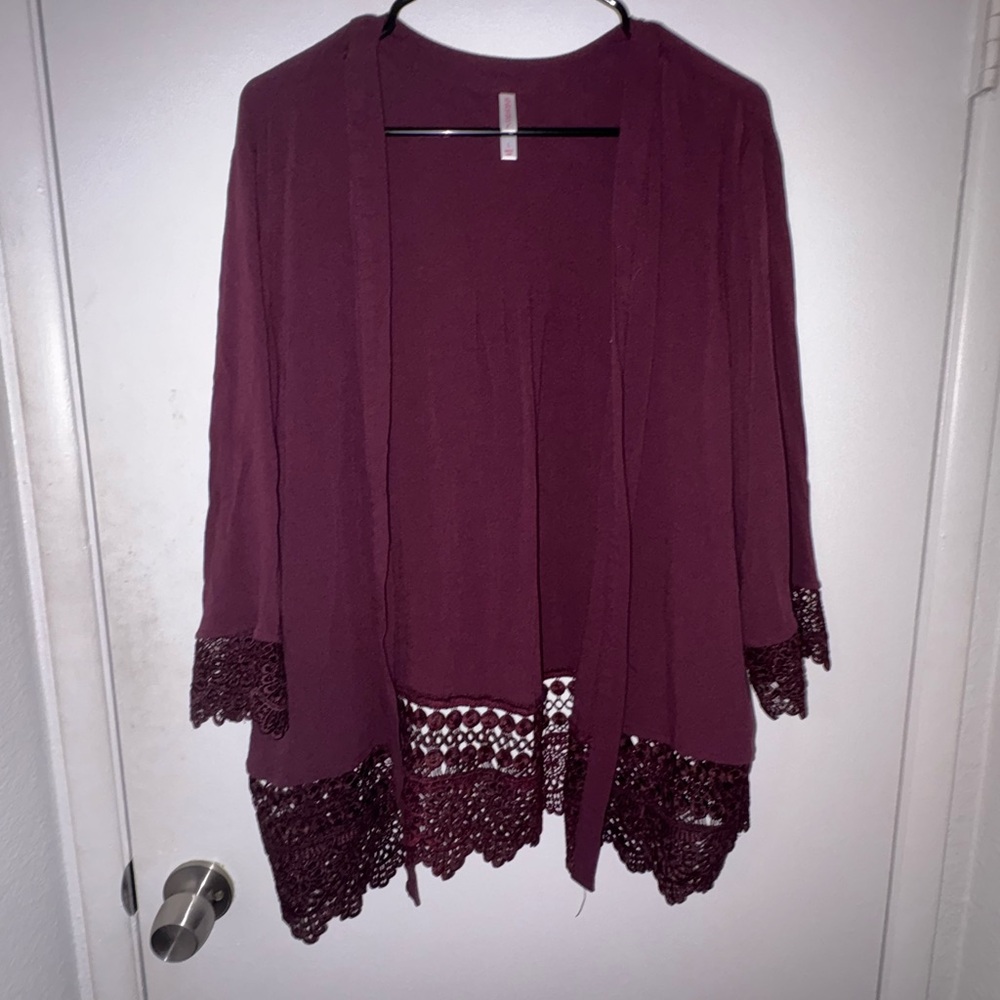 Xhilaration Plum Cardigan with Lace Detail